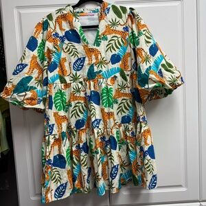 Briton Court Jungle Print Blouse with Leopard Design Dress